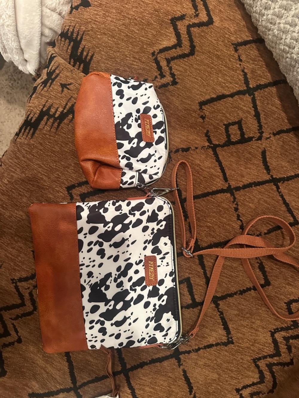 Two-Piece Brown & Black Spot Crossbody Set - Versatile Women's Bags